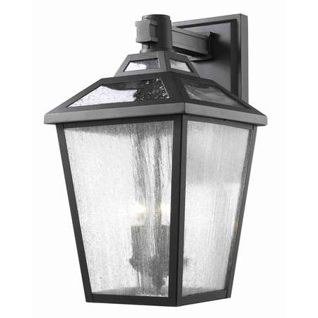 Z-LITE Bayland 3 Light Outdoor Wall Light, Black And Clear Seedy 539B-BK
